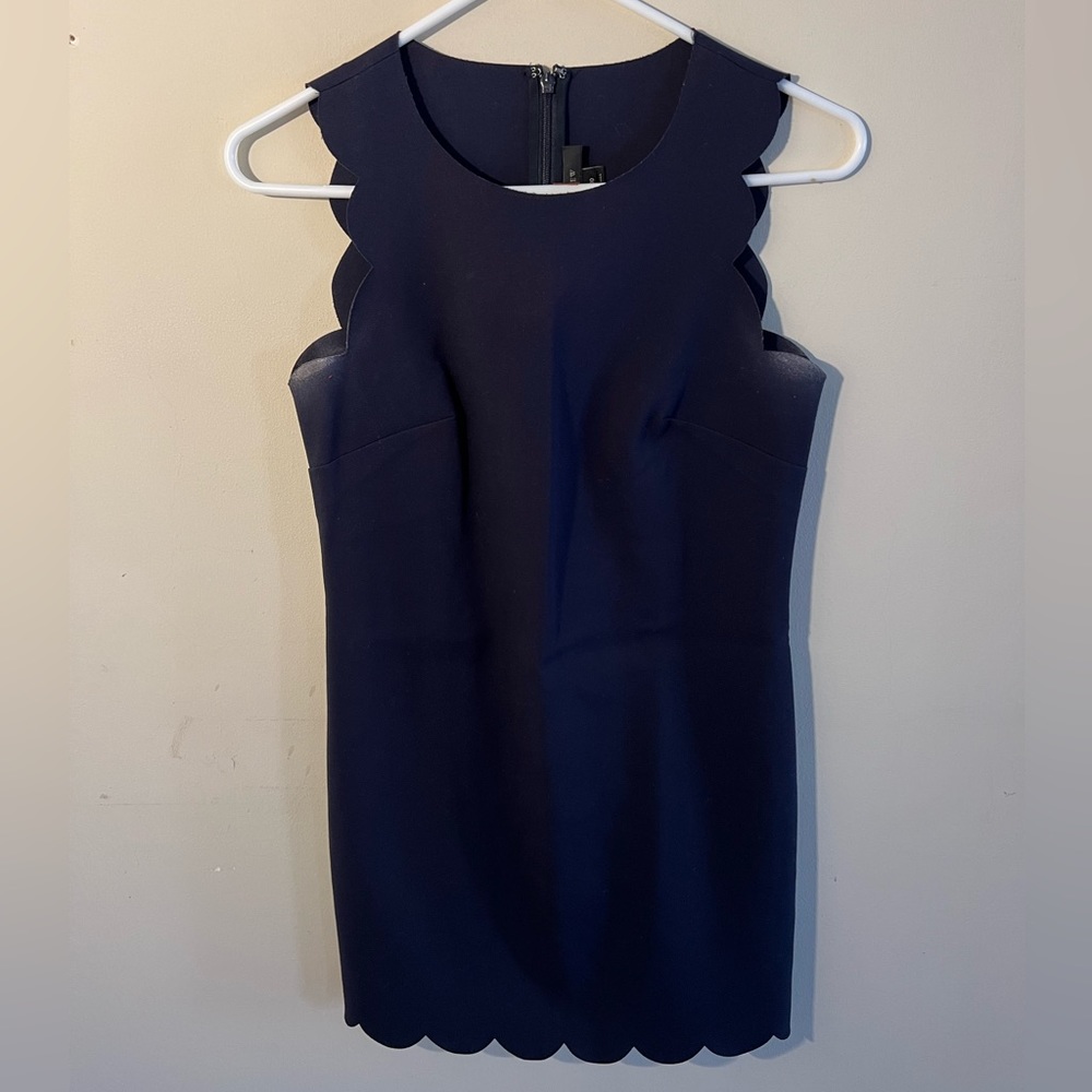 Navy Scallop Neck Dress